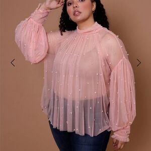 Sheer PINK Pearls TOP 3X